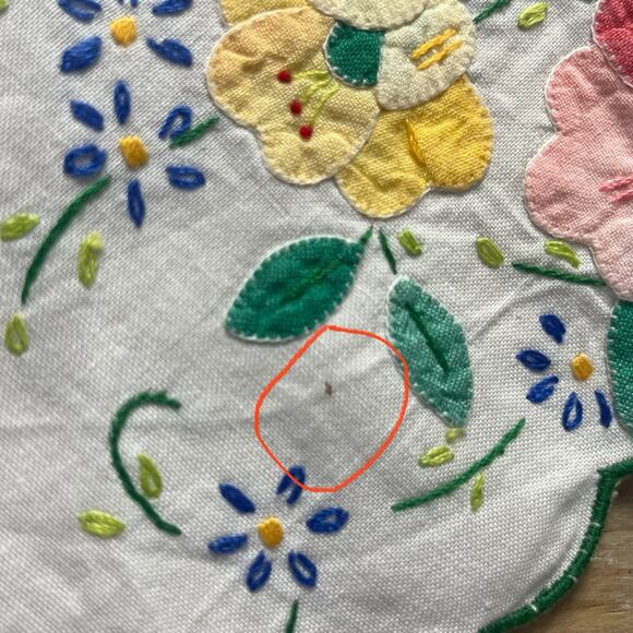 Vintage Bread Basket Liner Hand Embroidered Appliqué Flowers Linen Cottagecore - Picture 5 of 12